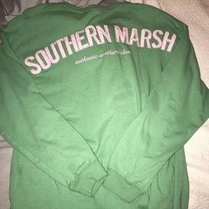 Green with pink and white seersucker top